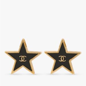 Authentic chanel vintage black star CC metal earrings